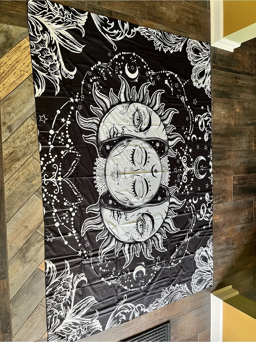 Black & White Celestial Sun and Moon Tapestry